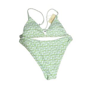 NEW Aurelle Swim Billi Bikini Set Green with White Daisy Print Sz L